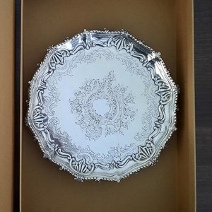 Victorian Sterling Silver Salver, Multi Purpose Tray Hallmarked London 1878, Weighing 361 Grams, Chased Weighty Silver Tray, Fabulous Gift