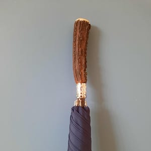 Umbrella Wood Frame Horn Handle Ornate Ferrule UpCycled Antique Cutlery By LondonCutlers New Polyester Canopy Choose your colour Umbrella