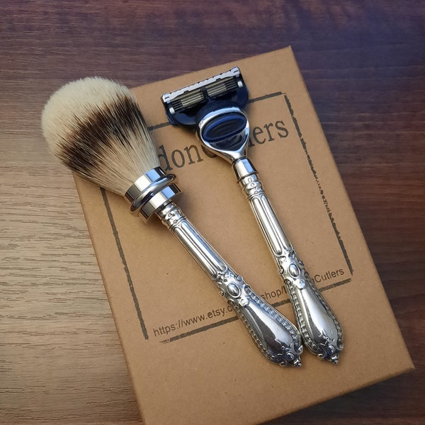 Fusion Razor Shaving Set Antique Sterling Silver Handles London 1866 Recycled Antique Cutlery Great Anniversary Gift Ideas for Gentlemen
