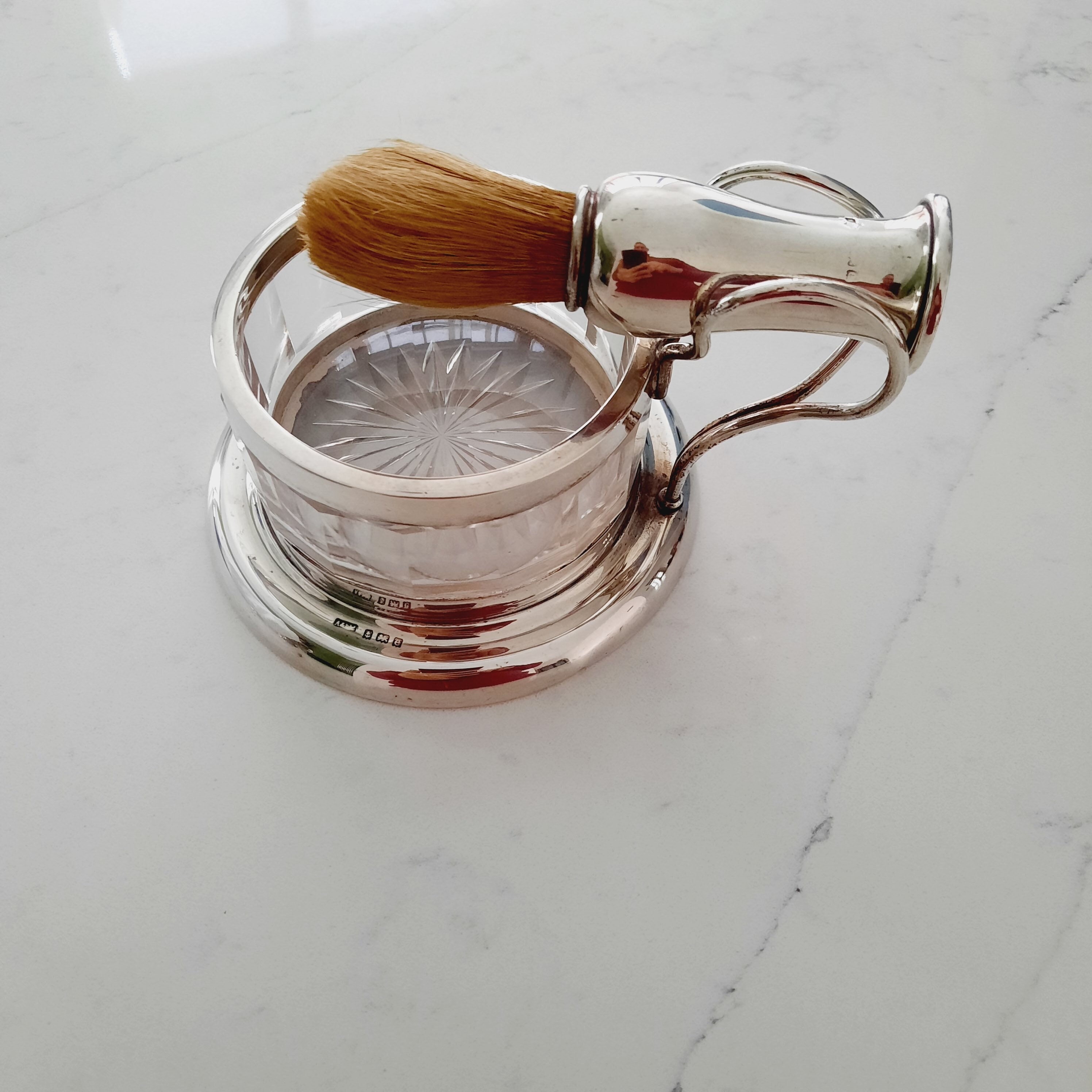 sterling silve. vintage barbers brush collectible Vintage Sterling Silver Horsehair Grooming Brush Monogram  main image 4