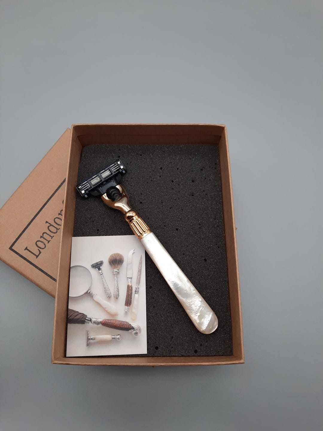 Packmother Razor Mach 3 Razor With Long Mother of Pearl Handle, Recycled Antique Cutlery ...