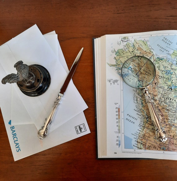 Silver Handled Letter Opener and Magnifying Glass Desktop Set Silver Handled Letter Opener and Magnifying Glass Desktop Set