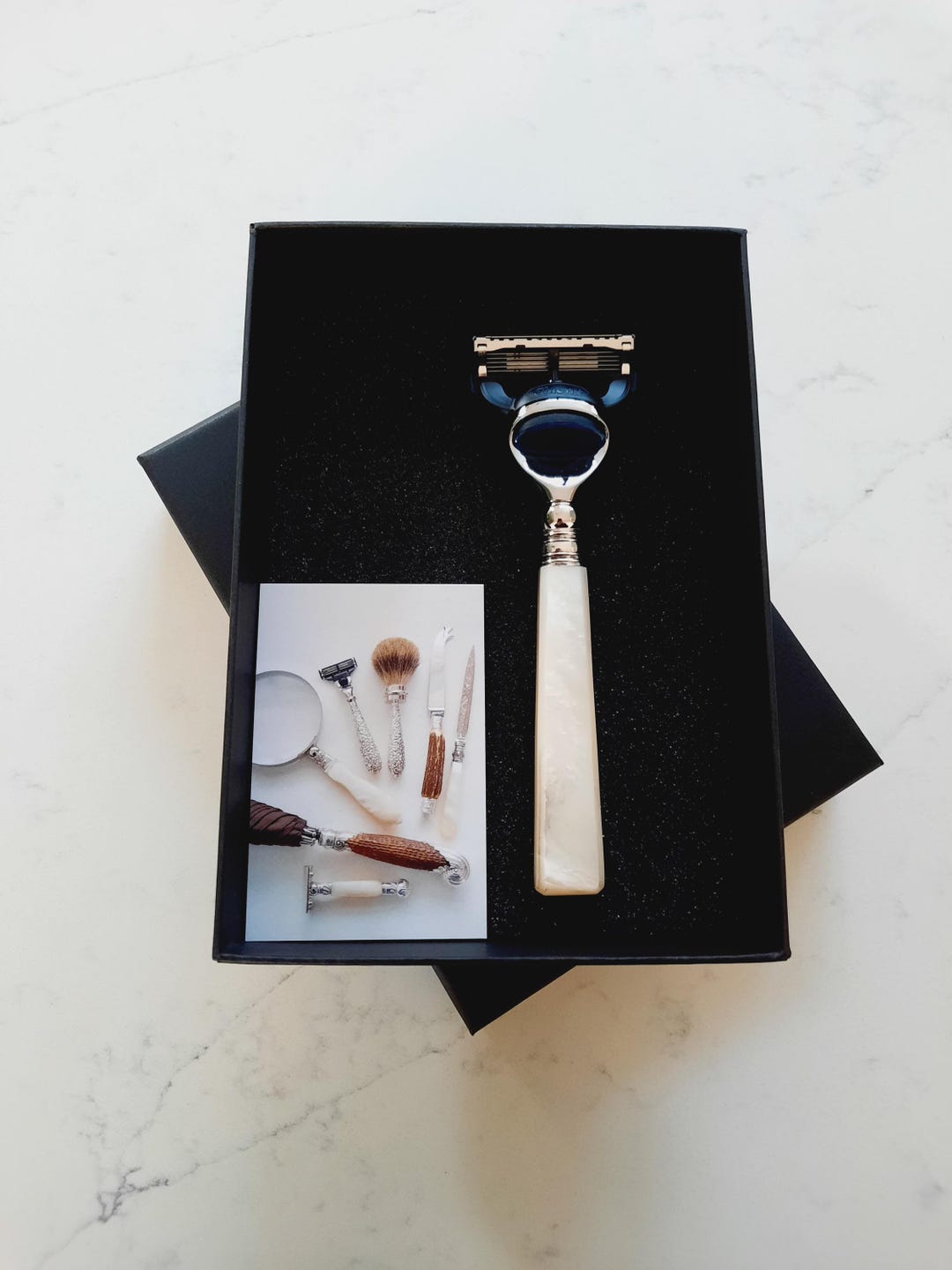 Packmother Razor Fusion Razor With Mother of Pearl Grip Recycled Vintage Cutlery Handle ...