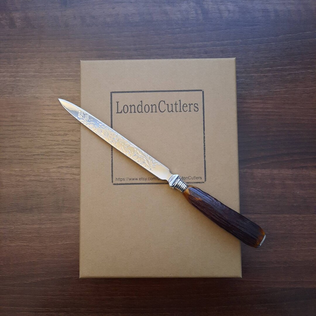 EPNS Serrated Letter Opener With Long Horn Handle Recycled Etsy