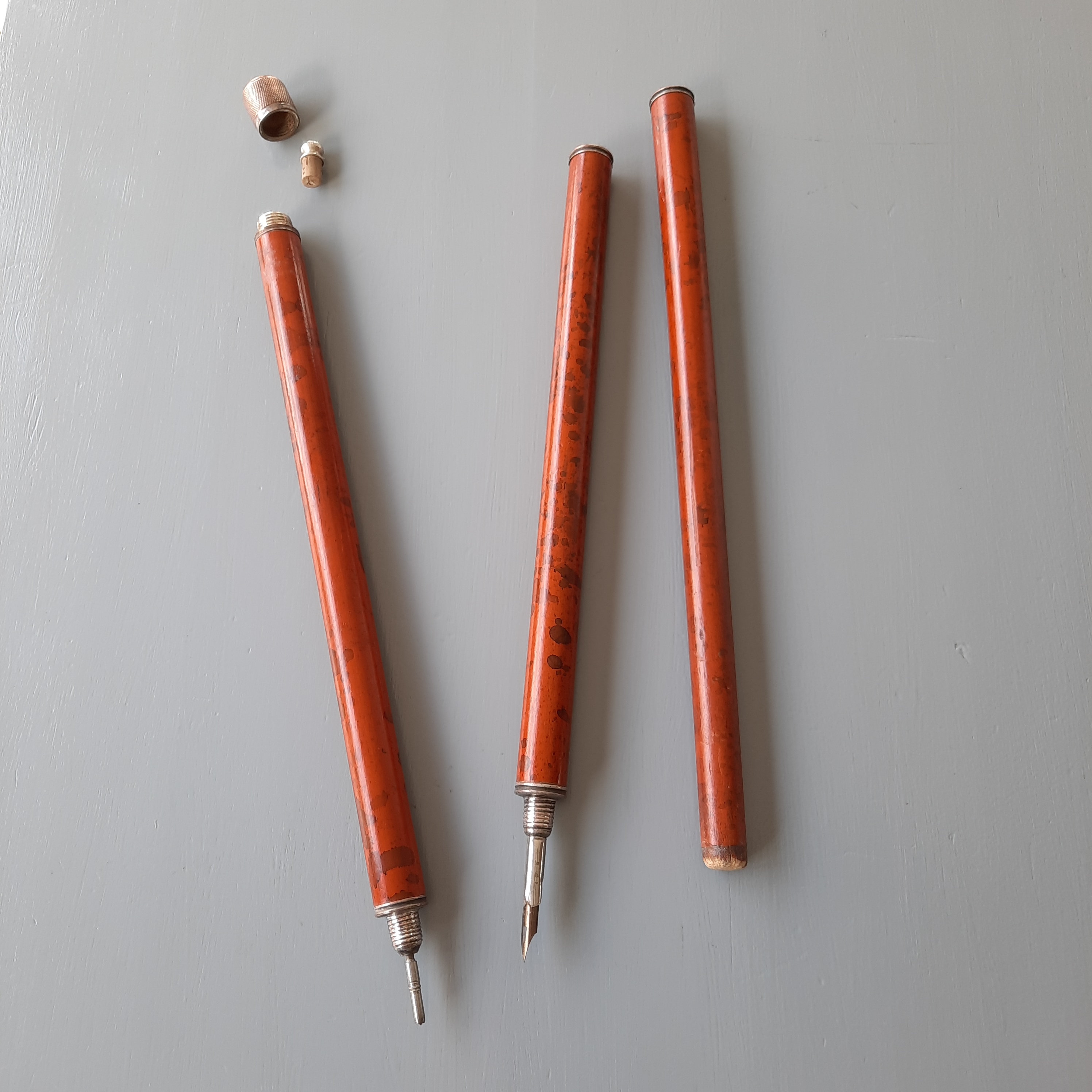 Vintage Walking Stick Hidden Pen With Ink Well Pencil Malacca Cane No Makers Marks Or Hallmarks Fabulous Curio in Excellent Condition