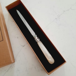 Brieföffner, viktorianischer Perlmuttgriff, Edelstahl-Briefaufschneider, LondonCutlers Pearl Jubiläumsgeschenk für eine Dame