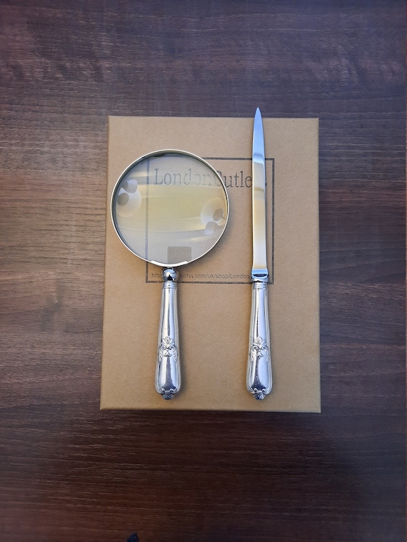 Silver Handled Letter Opener and Magnifying Glass Desktop Set Silver Handled Letter Opener and Magnifying Glass Desktop Set