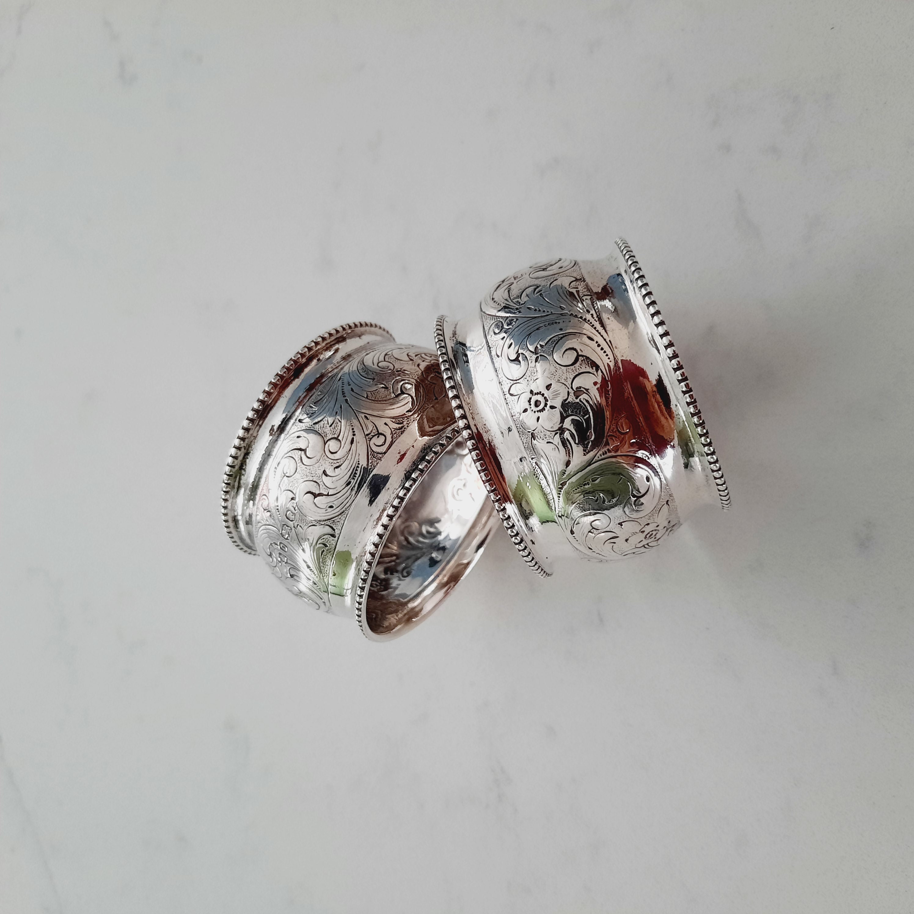 シェフィールド1871年刻印入りスターリングシルバーナプキンリングペア