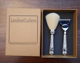 Fusion Razor Shaving Set with Sterling Silver Handles Sheff 1916 Recycled from Antique Cutlery by LondonCutlers Great Gifts Ideal Presents