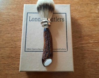 New Shaving Brush, Dark Horn Handle, Nickel Plated Trim, Silvertip Premium Natural Badger Bristles, Fab Gifts for Men by LondonCutlers