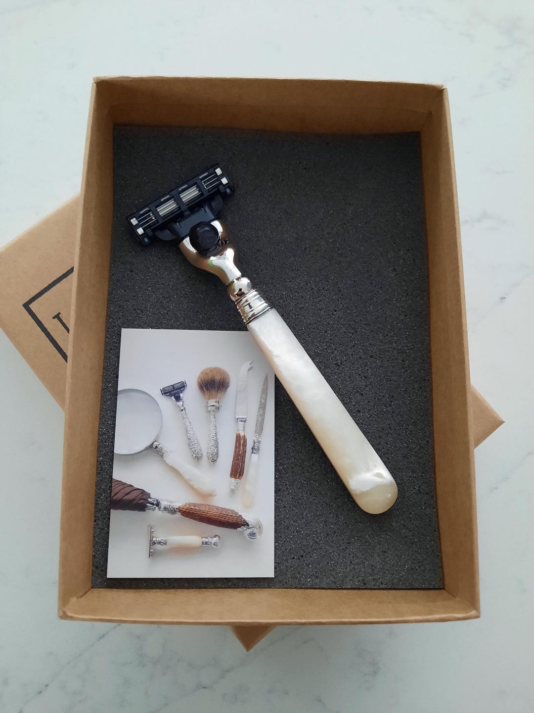 Packmother Razor Mach 3 Razor With Antique Mother of Pearl Handle, Upcycled Antique ...