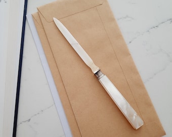 French 800 Silver and Mother of Pearl Letter Opener, Recycled Antique Cutlery by LondonCutlers, Solid Silver Paper Cutter Circa 1880