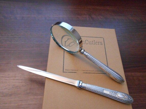 Silver Handled Letter Opener and Magnifying Glass Desktop Set Silver Handled Letter Opener and Magnifying Glass Desktop Set