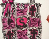 Personalized Hot Pink/White Zebra/Cross Rag Tote Bag/Purse