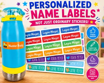Daycare Labels - Dishwasher Safe Labels - Personalized Name Labels for Daycare - School Supply Labels  - Baby Bottle Labels -Pick Your Theme