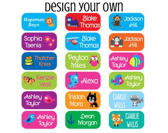 50 x PERSONALISED IRON ON SCHOOL UNIFORM CARE HOME NAME LABELS TAGS WITH ICON
