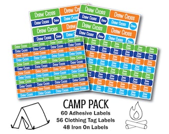 Camp Pack - 164 Name Labels - Summer Camp Labels - Name Stickers - Washable Name Tags - Waterproof, Iron On and Clothing Tag Labels