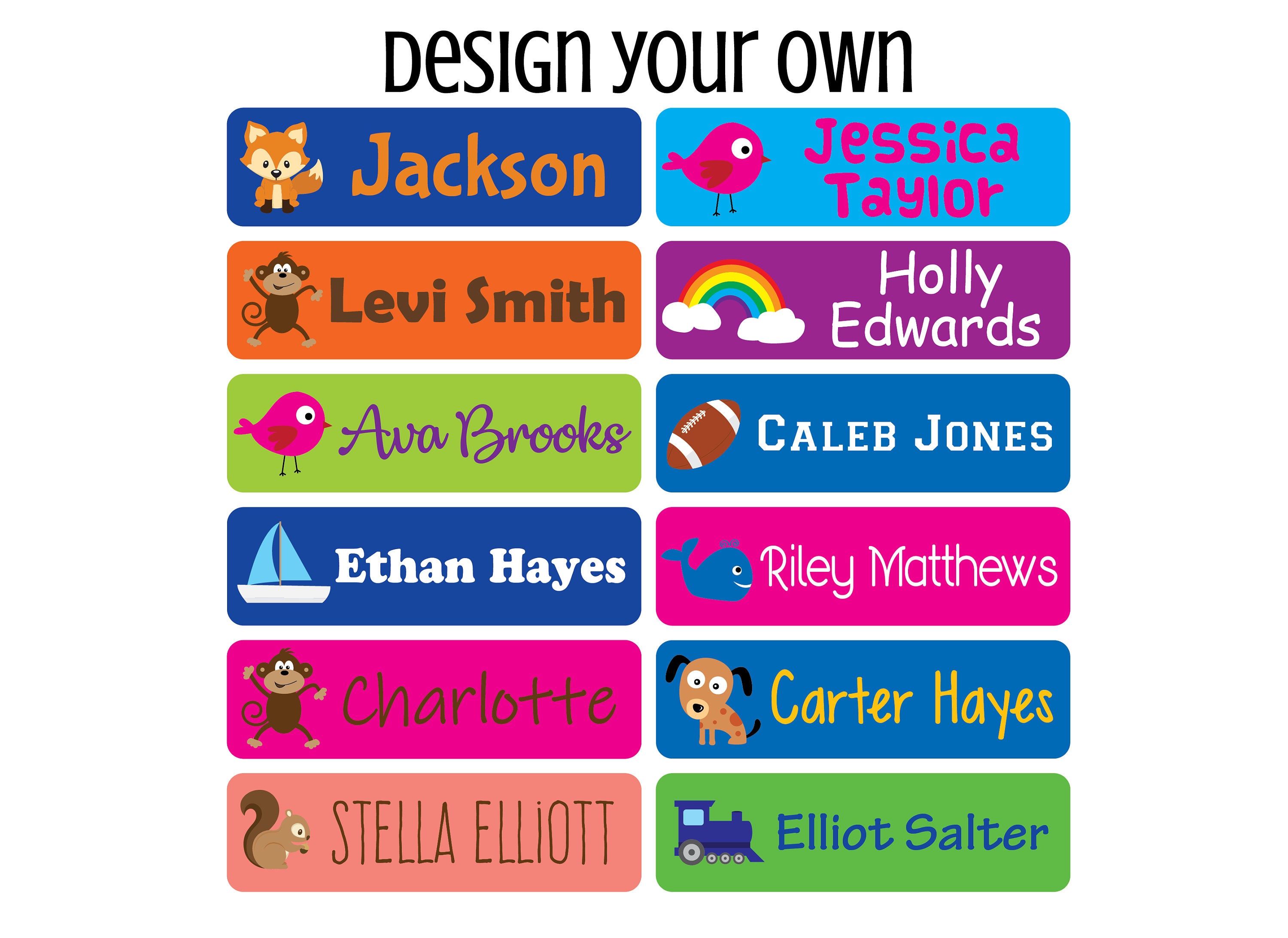  Personalized Labels for Kids Name Labels - Waterproof  Dishwasher Safe Peel and Stick Labels Great for School Supplies Daycare  Camp Bottles (Design 33, 1.5 x 0.5) : Office Products