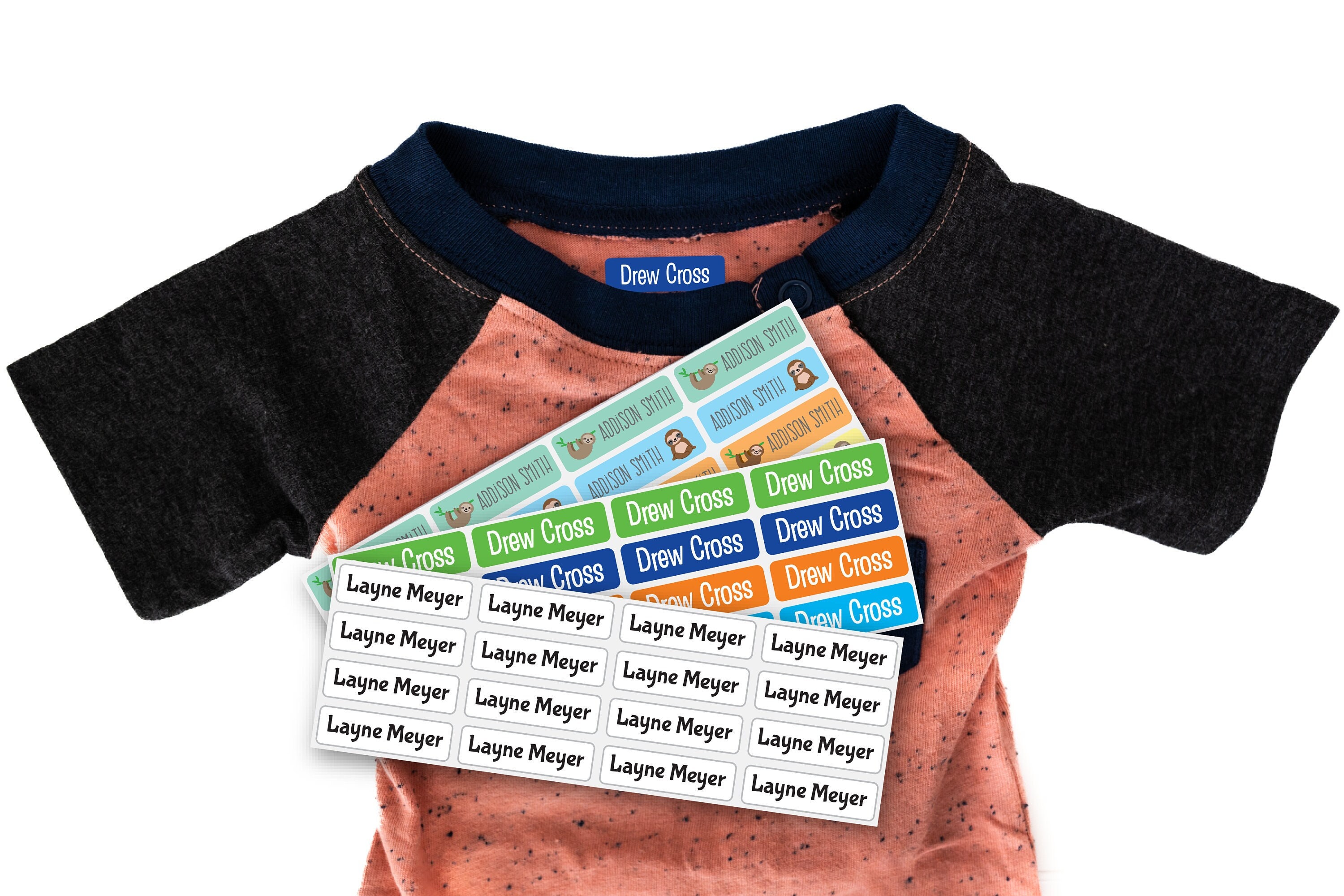 50 Custom Iron on Labels Iron on Clothing Labels Daycare Labels Kids Name  Labels Personalized Iron on Tags Camp Clothing Labels Nursing Home 