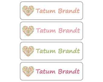 Dishwasher Safe Labels, Great for daycare, preschool, school, camp and more - 4 Pre-made Floral Heart Design