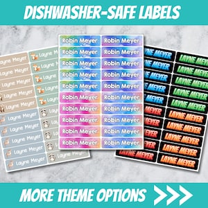 Etiquettes lavables au lave-vaisselle - Etiquettes personnalisées pour garderie - Etiquettes pour fournitures scolaires - Etiquettes pour bouteilles d'eau - Choisissez votre thème - NEW25