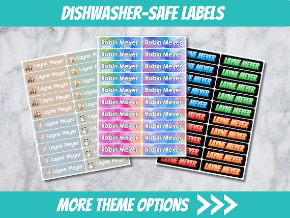 Dishwasher Safe Labels - Personalized Name Labels for Daycare - School Supply Labels - Water Bottle Labels - Pick Your Theme - NEW25