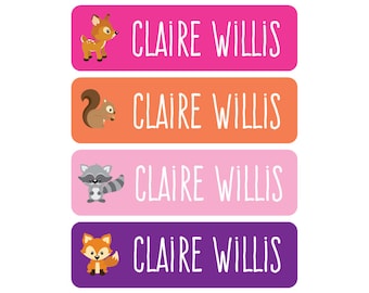 Waterproof Daycare Labels - Great for daycare, preschool, and school - Woodland Animals Pink