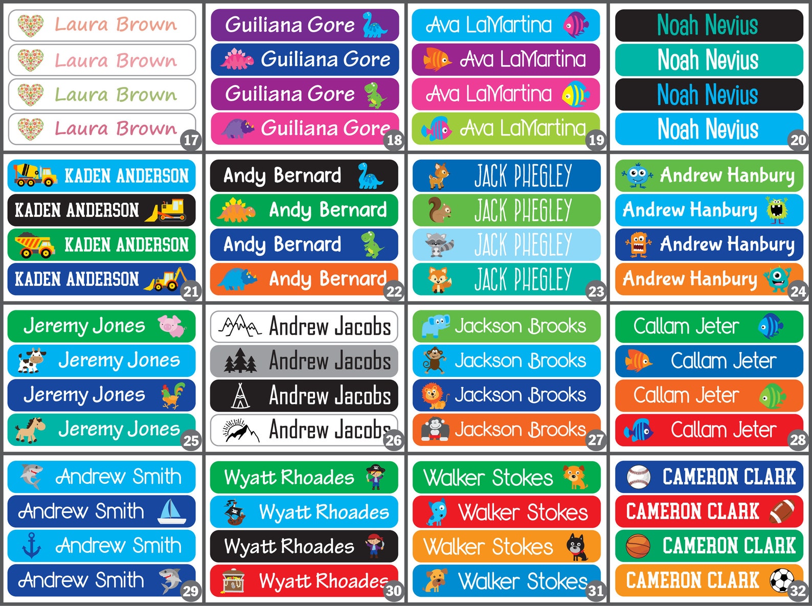 72 Skinny Name Labels for School Supplies School Supply Labels