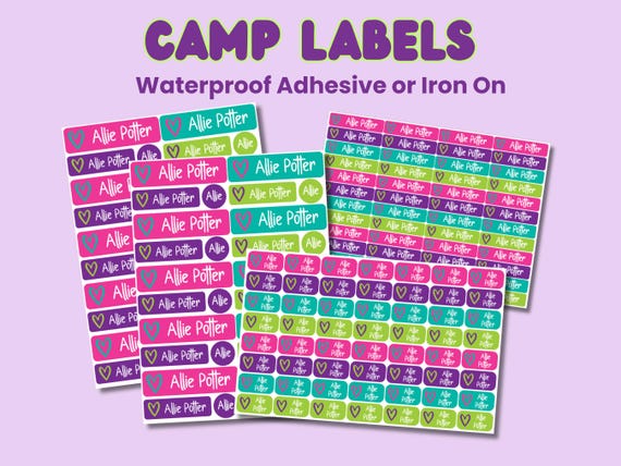 Camp Pack - Summer Camp Name Labels - Personalized Name Stickers - Washable Name Tags - Waterproof, Iron On and Clothing Tag Labels