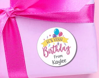 Birthday Gift Labels - Personalized Party Gift Stickers - Kids B-day Gift Bag Stickers - Custom Happy Birthday Present Labels