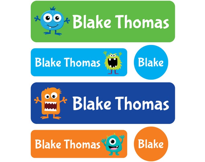 Daycare Name Labels, Personalized Labels, Waterproof, Monsters, Boy