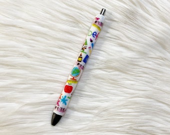 Teacher Glitter Pen/School Glitter Pen/Glitter Pen/Back To School/Teacher Appreciation/Refillable Pen/Epoxy Pen/Teacher Pen/Teacher Gift