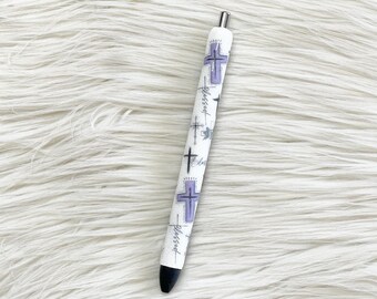 Purple Blessed Cross Glitter Pen, Refillable InkJoy Gel Pen, Religious Pen,Faith Glitter Pen, Spiritual Pen, Christian Glitter Pen, Gift