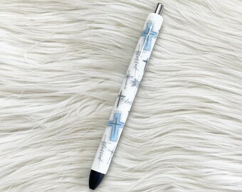 Blue Blessed Cross Glitter Pen, Refillable InkJoy Gel Pen, Religious Pen,Faith Glitter Pen, Spiritual Pen, Christian Glitter Pen, Gift