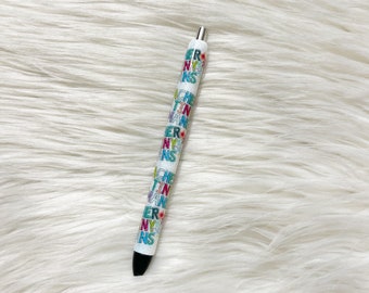 Teacher of Tiny Humans Glitter Pen, Epoxy Resin Black InkJoy Refillable Gel Pen, Teacher Gift