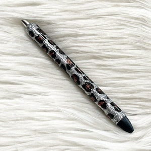 Leopard Glitter Pen | Glitter Pen |  Refillable Pen | Epoxy Pen | InkJoy Pen | Gift | Leopard | Silver