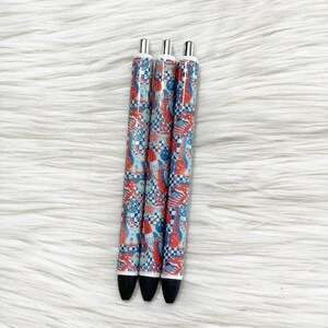 4th of July Retro Summer Patchwork Glitter Pen/Patriotic/Red White And Blue/Refillable Glitter Pen/Epoxy Pen/USA/America/Gift/Stars Stripes