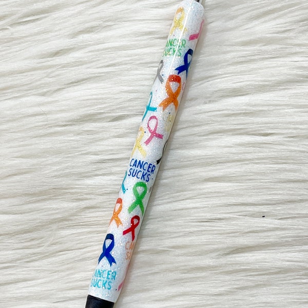 One Cancer Sucks Glitter Pen/Cancer Glitter Pen/Cancer Awareness Pen/Cancer Ribbon Glitter Pen/Refillable/Glitter Pen/InkJoy Pen/Gift