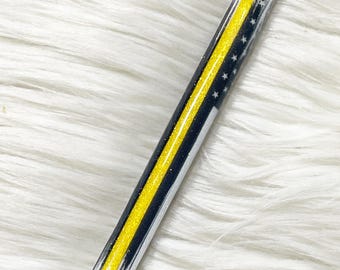 One Thin Yellow Line Glitter Pen/Dispatcher Flag Glitter Pen/Patriotic Glitter Pen/Flag Pen/Refillable/Epoxy Pen/Gift/Planner Pen/USA