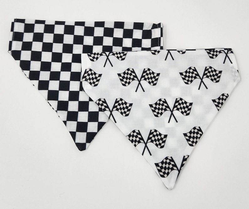 Black and White Race Day Checkered Dog Bandana reversable Indy 500/NASCAR/Daytona/Free Black/ White Matching Scrunchie with this purchase. image 1