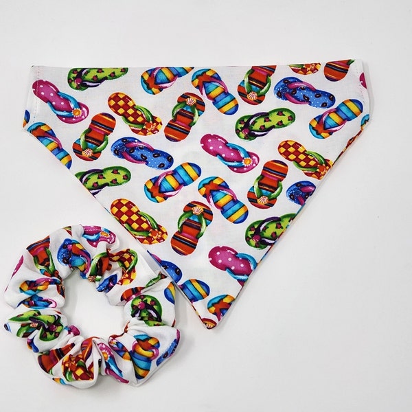 Free matching mini scrunchie with order / Flip Flop Sandal Dog Bandana/Sandal Dog Scarf/ Summer Dog Bandana