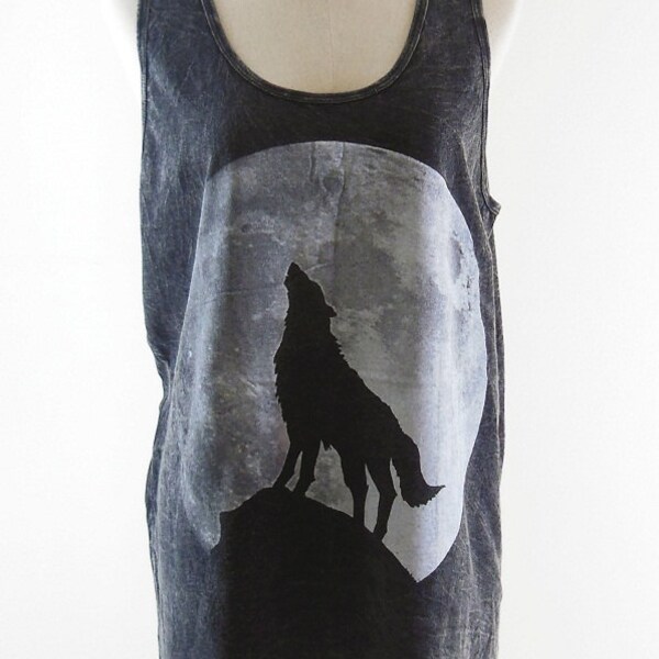 Moon Night Shirt Howling Wolf Shirt Fox Shirt -- Bleach Shirt Black Shirt Women T-Shirt Tank Top Women Shirt Tunic Sleeveless Singlet Size M