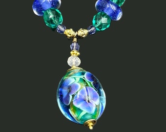 Art Glass Beads Sterling Silver Necklace