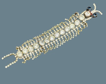 XL Vintage Centipede  Rhinestone Brooch