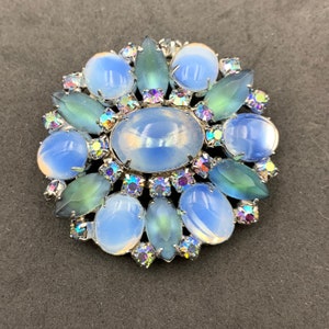 Vintage Opalescent Blue Rhinestone Brooch