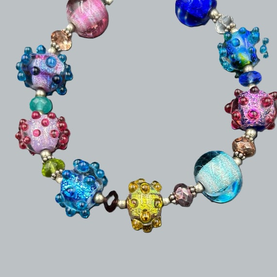 Art Glass Bead Sterling Silver Bracelet