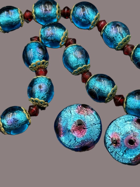 Vintage Venetian Foil Glass Eye Beads Necklace + E