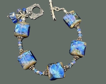Sterling Silver Blue Foil Glass Beads Bracelet