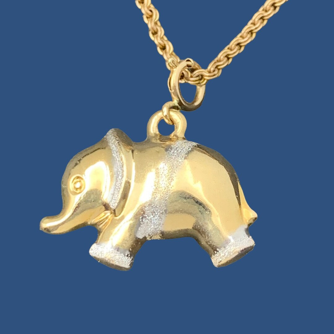 14k Baby Elephant Pendant Chain Necklace White Yellow Gold Etsy