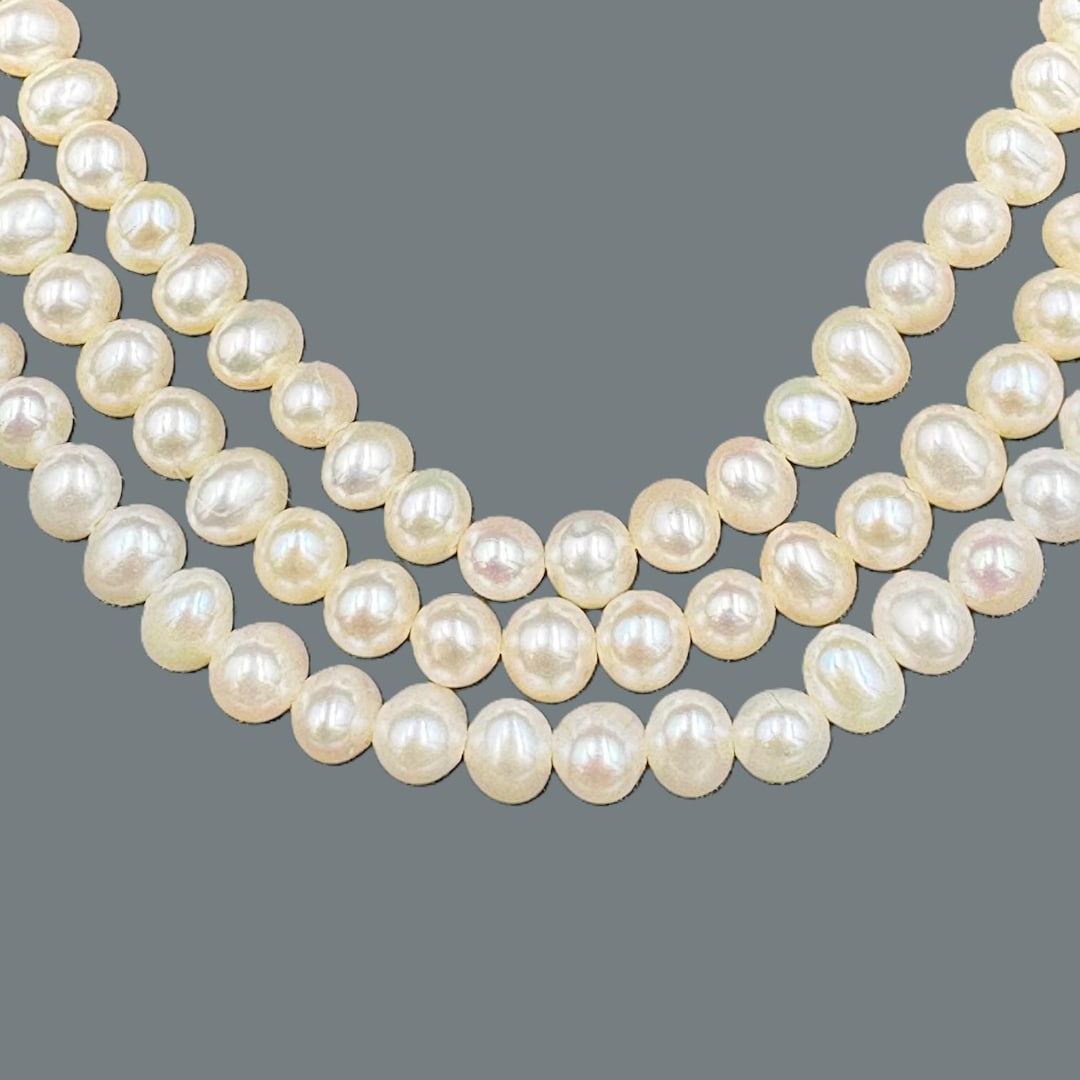 Schoeffel Triple Strand Pearl 18k Yellow Gold Necklace - Etsy